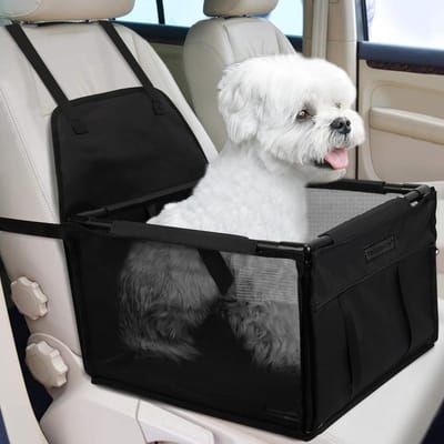 KZQ Autostoel Hond Opvouwbaar Waterbestendig Oxford, Veilige Honden Zitje voor in de Auto met 12 PVC Steunen, Ademend Hondenmand voor Kleine en Middelgrote Honden, zwart