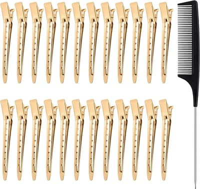 Famanu 24 stuks kappersklemmen, haarclips, Entebill-haarspelden, combi-clip, staal, haarklem, krokodillenklem, goudkleurig