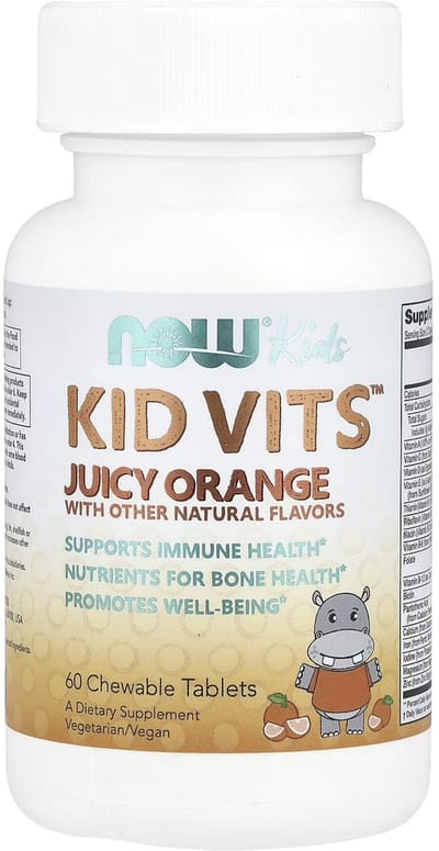 NOW Foods Kid Vits Juicy Orange 60 Kauwtabletten – Kinder Multivitamine – Vitamine C, D & Zink – Vegan