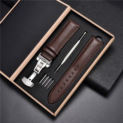 Klassieke zachte lederen horlogebanden Zakelijke horlogebanden met automatische sluiting Houten kistriem 18 mm 20 mm 22 mm 24 mm horlogeband 18mm black