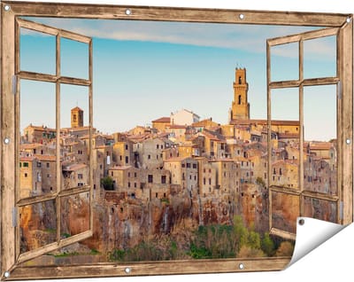 Gards Tuinposter Doorkijk Oude Stad in Toscane, Italië - 120x80 cm - Tuindoek - Tuindecoratie - Wanddecoratie buiten - Tuinschilderij