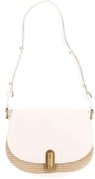 Ted Baker schoudertas Kkaia Twist Lock Detail Raffia Trim Shoulder Bag Ivory wit