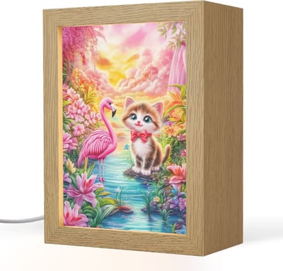 Nachtlampje 15x20 cm - Kinder lampje - Kitten - Flamingo - Bloemen - Tafellamp kinderkamer - Slaapkamer lamp - Bedlamp kinderen - Kinderlampje stopcontact - Wandlamp babykamer - Nachtlampjes