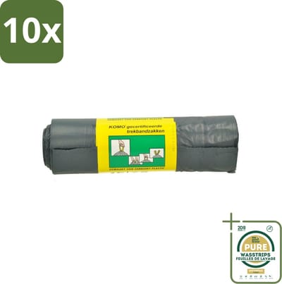 10 x Komo Vuilniszakken Trekband 60L 15 stuks per verpakking - Grootverpakking - Afvalzak 60 L - Trekband Vuilniszak - Vuilniszak 60 L - Vuilniszak Met Trekband - Vuilniszak LDPE