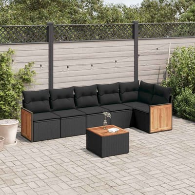 vidaXL - 7-delige - Loungeset - met - kussens - poly - rattan - zwart