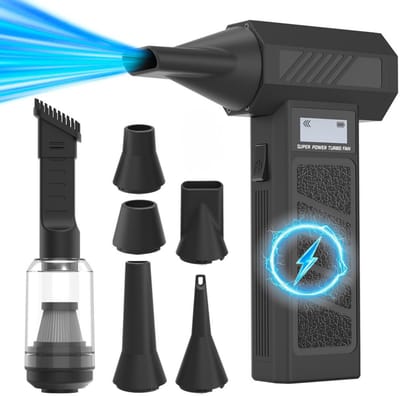 Air Duster 130.000 RPM - Turbo Fan - 5000mAh Accu - Luchtpistool en stofzuiger in 1 - 300g stuwkracht - met LED & extra opzetstukken - Sterke autostofzuiger - Delmark