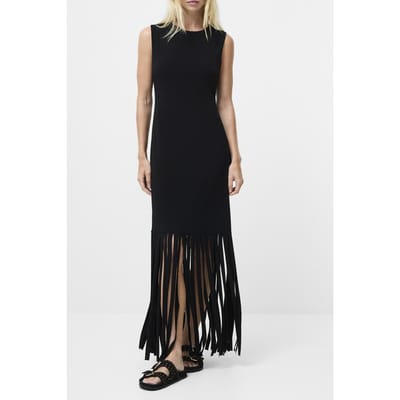 French Connection Samira Fringe Jersey Dress Black Maat: XS | Maxi Jurken Outlet | Dames | Zwart