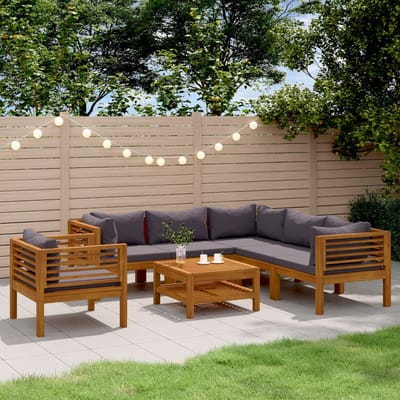 vidaXL - 7-delige - Loungeset - met - kussens - massief - acaciahout