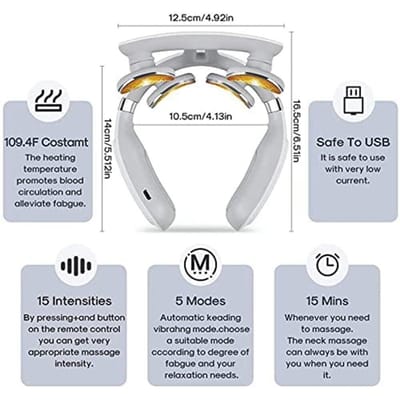 4 Hoofden Nek Massager Schouder Cervicale Massager Multifunctionele Elektrische Warme Kompres Puls Nekbeschermer Oplaadbare Massage heating voice white