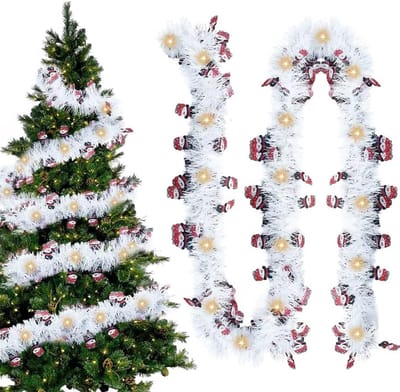 Lange Lametta Slinger van 500 cm voor Kerstmis, LED Verlichting, Warme Lichtdecoratie en Boomversiering