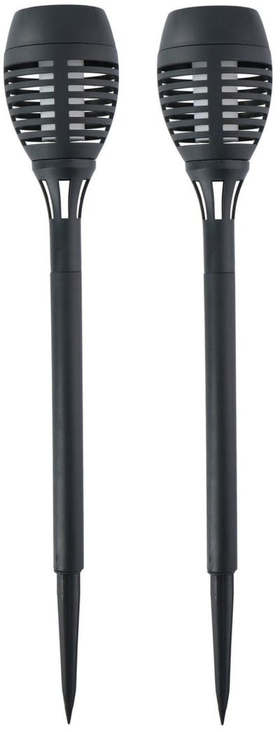 Solar tuinlamp fakkels/toortsen - 2x - met vlam effect - zwart - 48 cm - op steker - Tuinverlichting - Tuinlampen - op zonne-energie
