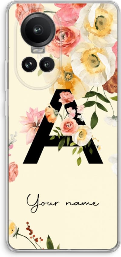 Gepersonaliseerd - Case Company® - Hoesje geschikt voor Oppo Reno 10 Pro hoesje - Flirty Flowers Monogram - Soft Cover Telefoonhoesje - Bescherming aan alle Kanten en Schermrand