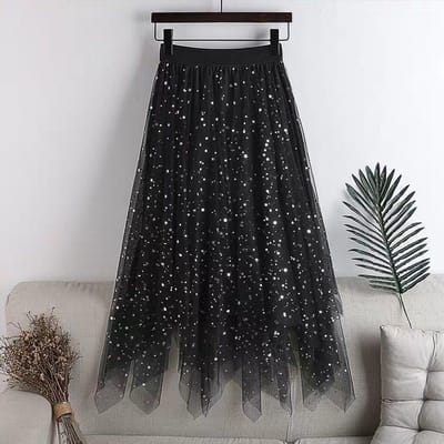 Jupe en maille irrégulière mi-longue, grande jupe féerique trapèze, robe de saison XL