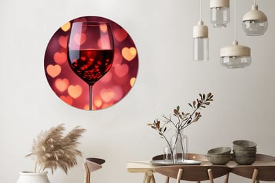 WallCircle - Wandcirkel - Muurcirkel - Rood - Wijn - Hartjes - Aluminium - Dibond - 90x90 cm - Binnen en Buiten