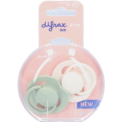 Difrax LOVI Fopspeen Dynamisch - Prime - 0 tot 6 Maanden - Beige & Lichtgroen - 2 Stuks