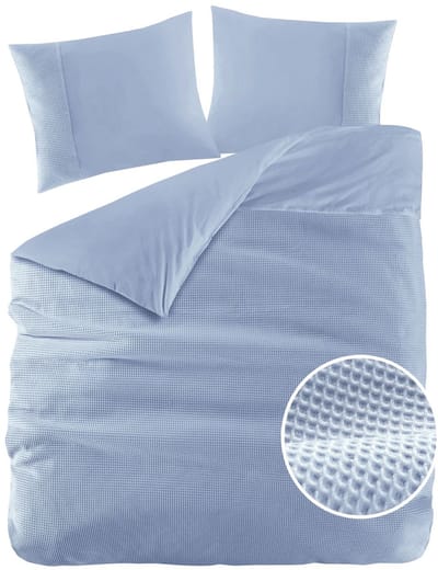 Papillon Dekbedovertrek Mendoza Wafel Licht Blauw Tweepersoons 200x200/220 cm - Hoogwaardige Percale Katoen Super Zacht