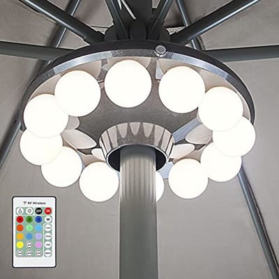 LED Paraplu Lamp met Afstandsbediening - Dimbaar Terrasverlichting voor Buiten - 12 Warm Witte Lichten