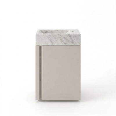 FugaFlow Eccelente Arredo Toiletmeubelset - 40x65cm - 1 deur - 1 kraangat - rechts - fontein natuursteen marmer - mat cotton (beige)