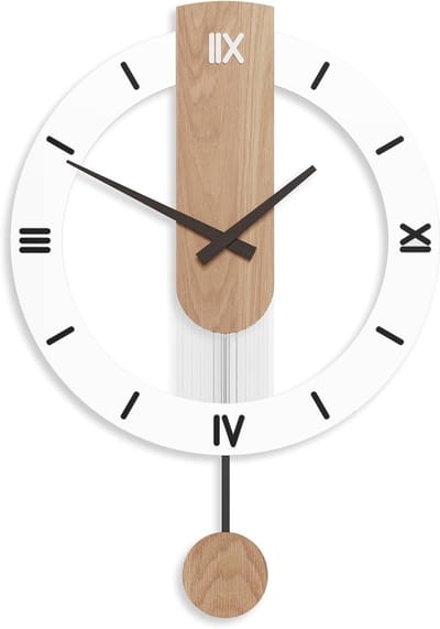 Grote Houten Wandklok met Pendule en Stille Mechanisme - 40 x 55 cm, Romeinse Cijfers voor Woonkamer Decoratie
