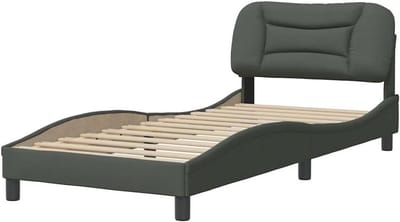 Bedframe met Hoofdeinde - Eenpersoonsbed Ombouw - Comfortabel Slapen - Duurzame Stof Multiplex Latten - 90x190 cm - Donkergrijs