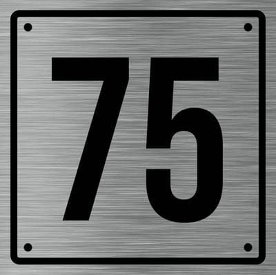 Huisnummerbord 75 - Incl. Schroeven en Pluggen – Acrylaat - 10 x 10 cm - RVS met Zwart