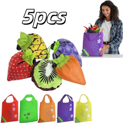 5 stuks - Opvouwbare boodschappentas - Herbruikbaar, stevig en duurzaam - Draagbare opbergtas - Tas voor thuis - Standaardformaat - Handig voor dagelijkse boodschappen en opbergruimte -38*58cm- Verkrijgbaar in paars, roze, geel, oranje en rood