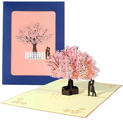 Dailygoods- Wenskaart 3D Pop-up - Valentijnsdagkaart - Verjaardagskaart - Jubileum - Handgemaakt - Roze Kersenbloesem - Kaart