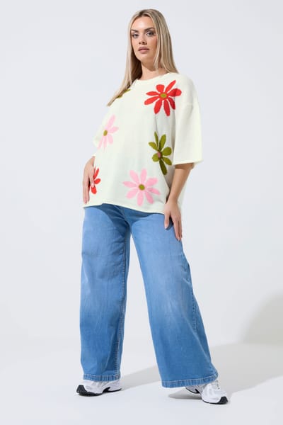 Limited Collection Witte Gebreide Boxy Top Met Bloemenprint Size 42-44