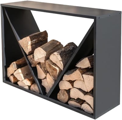 Brandhoutrek - Houtopslag - Open Haard - Optimaal Ventileren - 115x35x80 cm - Zwart