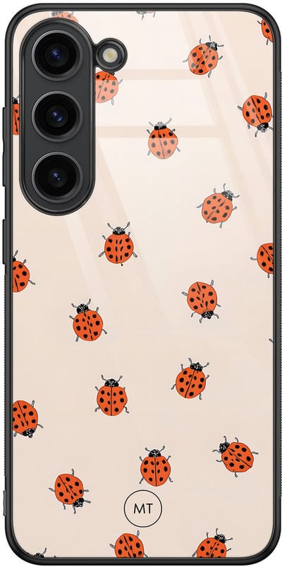 Hoesje geschikt voor Samsung Galaxy S23 - Lieveheerstbeestjes - Hard Case Zwart Back Cover - Lieveheerstbeestje - Beige, Rood - Mooie Telefoonhoesjes