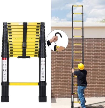 Telescopische ladder 3,8 m - multifunctionele, antislip aluminium ladder met haken, ideaal voor thuis en werk
