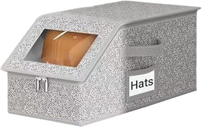 Hoeden Opberger - Stapelbare Doos - Kleding Organiseren - Transparant Venster - 30 x 26 x 4 cm - Grijs
