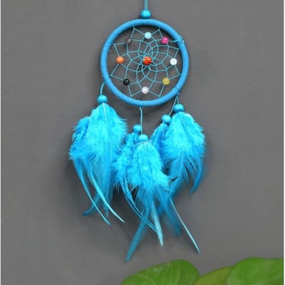 1 stuks Retro Dromenvanger Windgong Huis Hangend Ambachtelijk Ornament Rond Dromenvanger Ornament Auto Hangend Wanddecoratie blauw