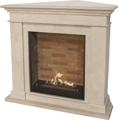 Xaralyn Bio-ethanol haard - Kos-Corner BST - wit natuursteen - 3 KW verwarming - haardombouw inclusief inbouwhaard - schouw - hoekhaard