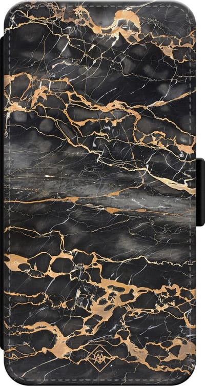 Casimoda® bookcase - Geschikt voor iPhone 13 - Hoesje met pasjeshouder - Marmer Grijs Brons - Goudkleurig - Kunstleer