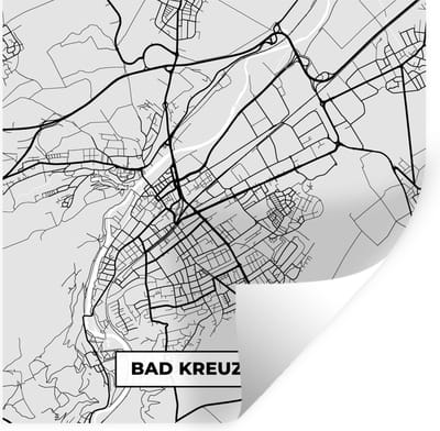 Muurstickers - Sticker Folie - Stadskaart - Bad Kreuznach - Kaart - Duitsland - Plattegrond - 100x100 cm - Plakfolie - Muurstickers Kinderkamer - Zelfklevend Behang XXL - Zelfklevend behangpapier - Stickerfolie