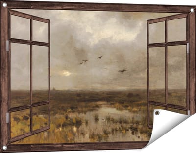 Gards Tuinposter Doorkijk Het Moeras - Anton Mauve - 90x60 cm - Tuindoek - Tuindecoratie - Wanddecoratie buiten - Tuinschilderij