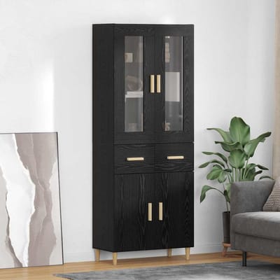 vidaXL - Highboard - Zwart - Eiken - 69,5 - x - 34 - x - 180 - cm - Bewerkt - hout