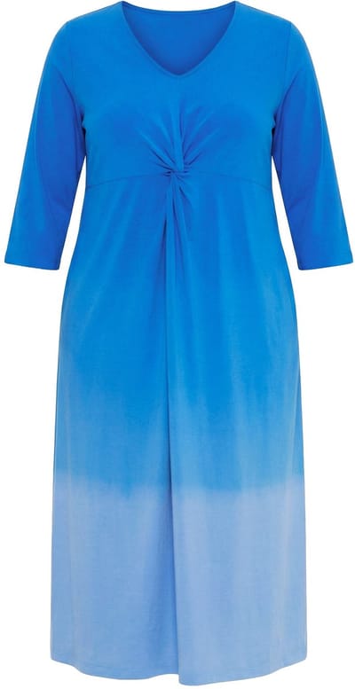 Ulla Popken - Dames - Jersey jurk batikpatroon A-lijn V-hals 3/4-mouwen - Duifblauw - Maat 50+