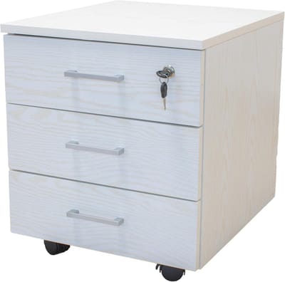 Commode met 3 Laden en Sleutel, Kantoormeubel van Hout, Wit, 45 x 40 x 61 cm