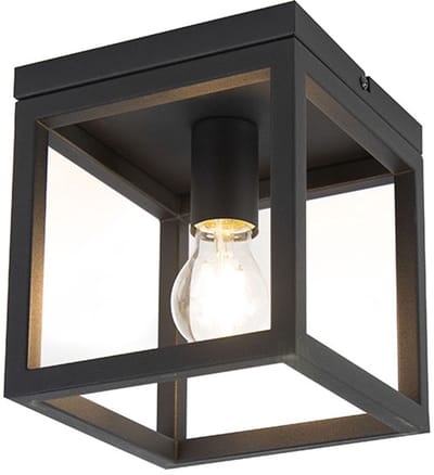 QAZQA cage - Industriele Plafondlamp - 1 lichts - L 180 mm - Zwart - Industrieel - Woonkamer | Slaapkamer | Keuken