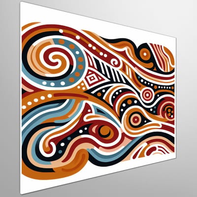 Abstract aboriginal schilderij | Mystieke droomlandschappen van de inheemse Aboriginal kunstenaar | Kunst - 60x60 centimeter op Dibond | Foto op Dibond