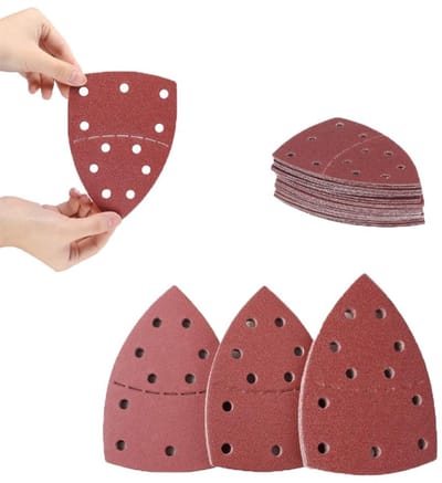 Dailygoods- Schuurpapier 100 Grit - Schuurpapier Set 50 Stuks - Schuurpapier Driehoek 11 Gaten - Schuurpapier Fijn - Schuurpapier voor Orbitale Schuurmachine - Afmetingen 15,2 x 10,5 cm - Schuurmachine Schijven