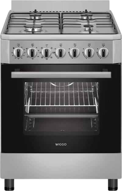 Wiggo WO-E605R(XX) – Vrijstaand gasfornuis – 60 cm – 4 kookzones – 66L elektrische oven – Roestvrijstaal – Elektrische vonkontsteking & vlambeveiliging – Energieklasse B – 5 jaar garantie
