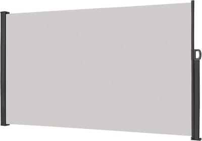 NAIZY zijluifel 200x300cm privacyscherm balkon Uitschuifbaar verticaal zonnescherm 100% polyester & aluminium staander Privacyscherm Ondoorzichtig UV-beschermend zijrolgordijn met handgreep voor balkon en terras, lichtgrijs