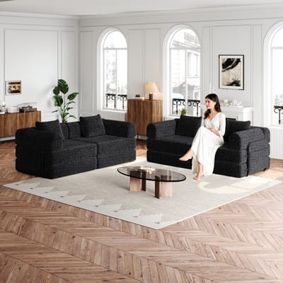 Gutent-Bank Chenille 2-in-1 slaapbank met opbergvak in de armleuning, drie metalen frames en diverse configuratiemogelijkheden.