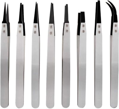 SnelShoppen - Set van 8 Anti-Statistische Plastic en Roestvrijstalen Precisie Tweezers - ESD Veilige Pincet voor Elektronica, Laboratoria, Sieraden en