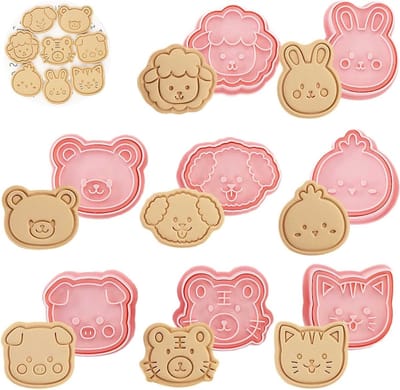 Dierenvormige Koekjesuitstekers Set van 8 - 3D Plastic Koekjesvormen voor Fondant, Taarten, Bakken en Feestdecoratie