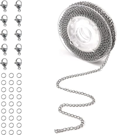 5 m Rvs Schakelketting met 10 Karabijnhaken en 30 Sprongetjes voor DIY Sieraden Creaties, 2.5 mm Dikte