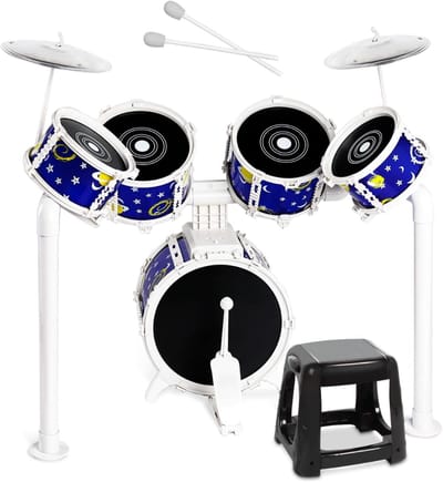 HEZIVO® Drumstel voor Kinderen - Inclusief Drumstokken en Oordopjes - 5 Drums met Kruk